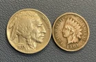 Vintage U.S Coins - 1901 Indian Head Cent + 1937 Buffalo Nickel