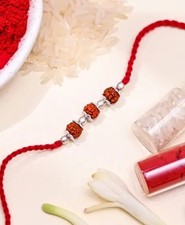 925 Silver 3 Rudraksha Beads Rakshabandhan special spiritual Rakhi for Brother
