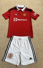 Adidas Man Utd Home Football Kit Kids 9-10Y Red/White TeamViewer Shirt/Shorts