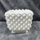 ..Fenton Hobnail White Milk Glass 4” Square Footed Vase/Bowl /Planter/Candy Dish