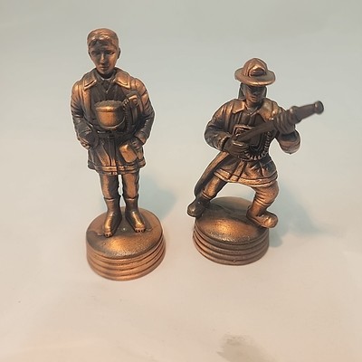 2 Vtg Fireman Pencil Sharpeners  Die Cast Metal 3D 3.5 Inches Tall Height