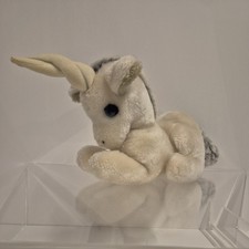 Vintage Dakin Unicorn 1981 White Grey Cream Plush Toy Stuffed Animal Laying Down