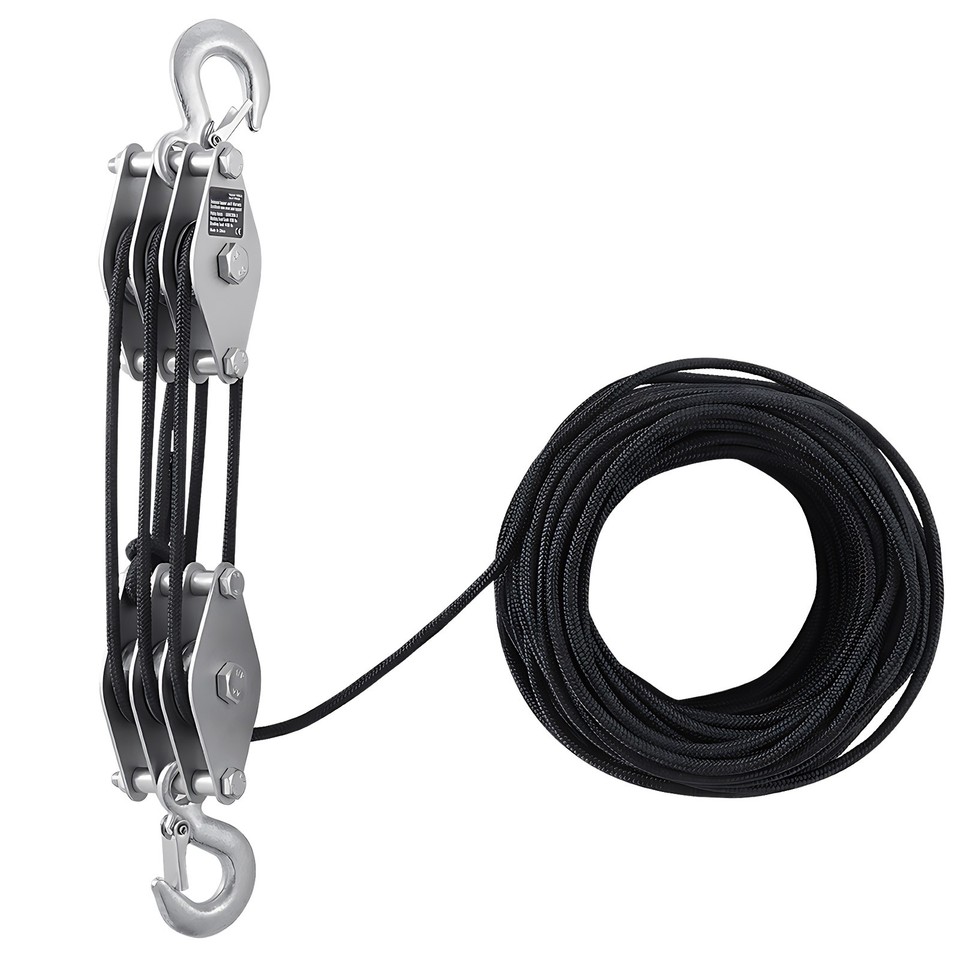 4400 lbs Rope Hoist Pulley System Block and Tackle 5:1 Lifting Ratio ...