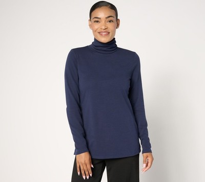 Belle by Kim Gravel Women's Top Sz S TripleLuxe Turtleneck Blue A666954