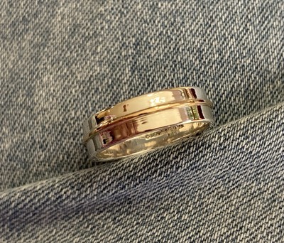 Ed Levin Sterlingsilber & 14K Gelbgold Bandring Größe 9,5-9,75