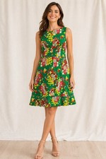 Talbots Petites Floral Dress Green Sleeveless A-Line Size 8P Spring Summer 