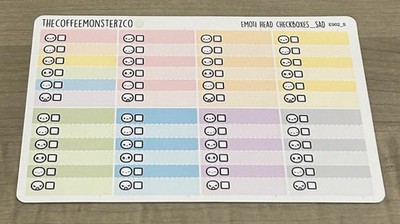 NEW TheCoffeeMonsterzCo Sad Emoti Head Checkboxes Sticker Sheet TCMC Stickers