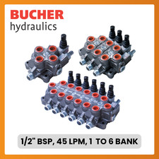 Bucher 1-6 Bank 1/2" BSP 45 l/min D/Acting Cylinder Hydraulic Monoblock Valve