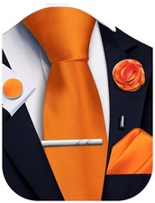 Solid Color Ties for Men Silk Satin Necktie and Pocket Square Cufflinks Tie Clip