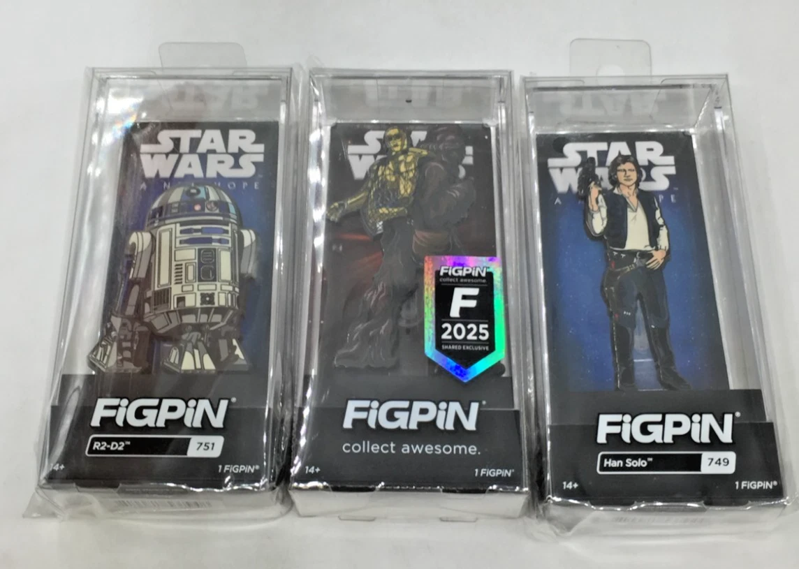 FiGPiN Star Wars Han Solo #749 R2 D2 #751 Chewbacca & C-3PO #1823 Pin Set of 3