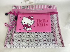 Sanrio Hello Kitty 3 Pack Travel Pouch Set Pink Mesh NEW