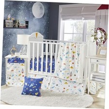 Crib Bedding Set for Boys Outer Space Rocket Spaceship 3 Pieces Space Blue