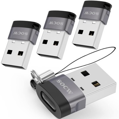 socw USB C Female to USB Male Adapter 2.0 (Grey, 4 Pack)