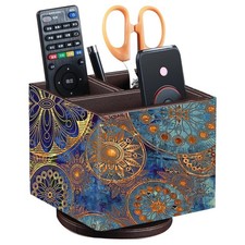 Remote Control Holder PU Leather TV Remote Caddy for Table, 360 Swivel Pen Ho...