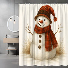 Snowman Christmas Shower Curtain Winter Bathroom Decor Cute Holiday Theme