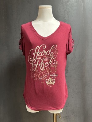 Hard Rock Cafe Amsterdam Y2K Burgundy Graphic Top Medium Couture Tee