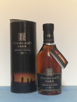 HIGHLAND PARK Whisky 18 Years ALTE ABFÜLLUNG 70cl 43% SUNSET LABEL DUMPY BOTTLE 