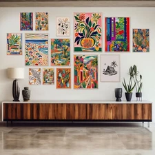 Set of 14 Colorful gallery wall set digital download, maximalist floral wall art