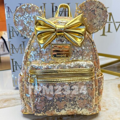 2024 Disney Parks Minnie Ear Loungefly Gold Sequin Mickey