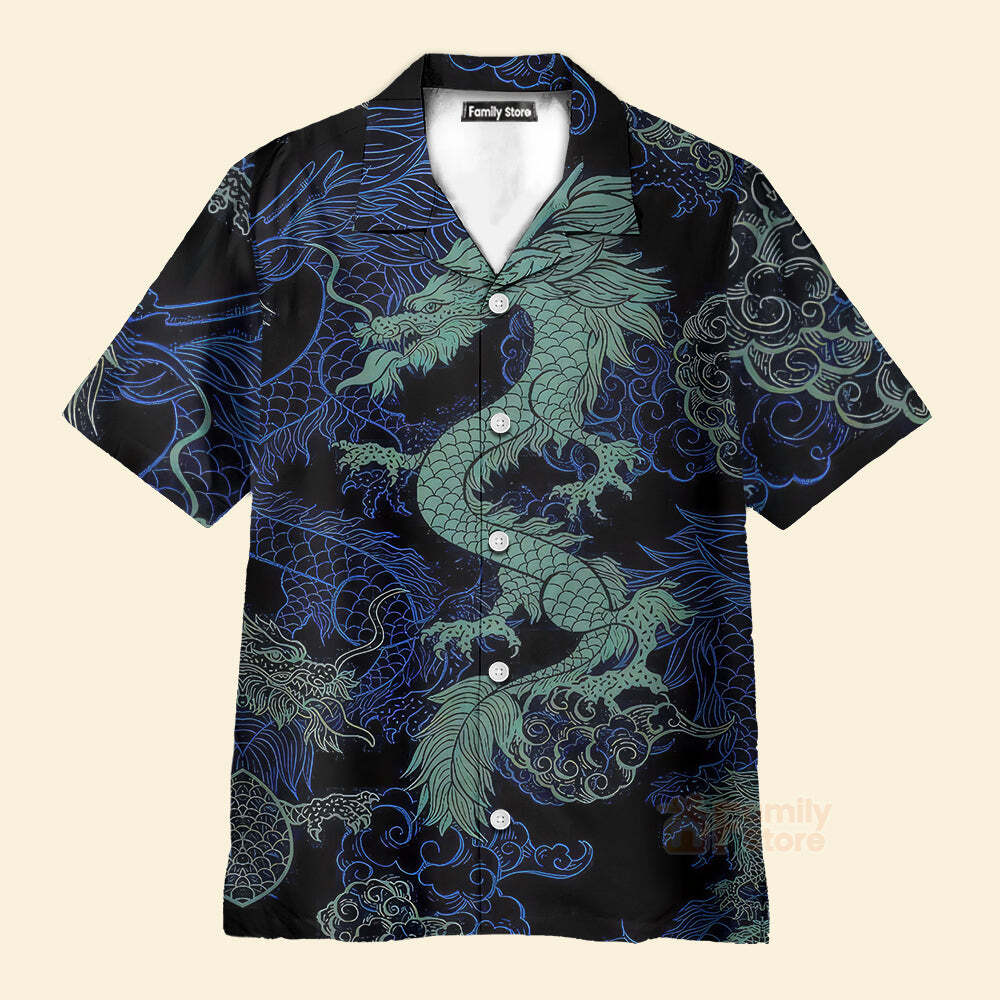 Mint Dragon Dark Short Sleeve   Hawaiian Shirt