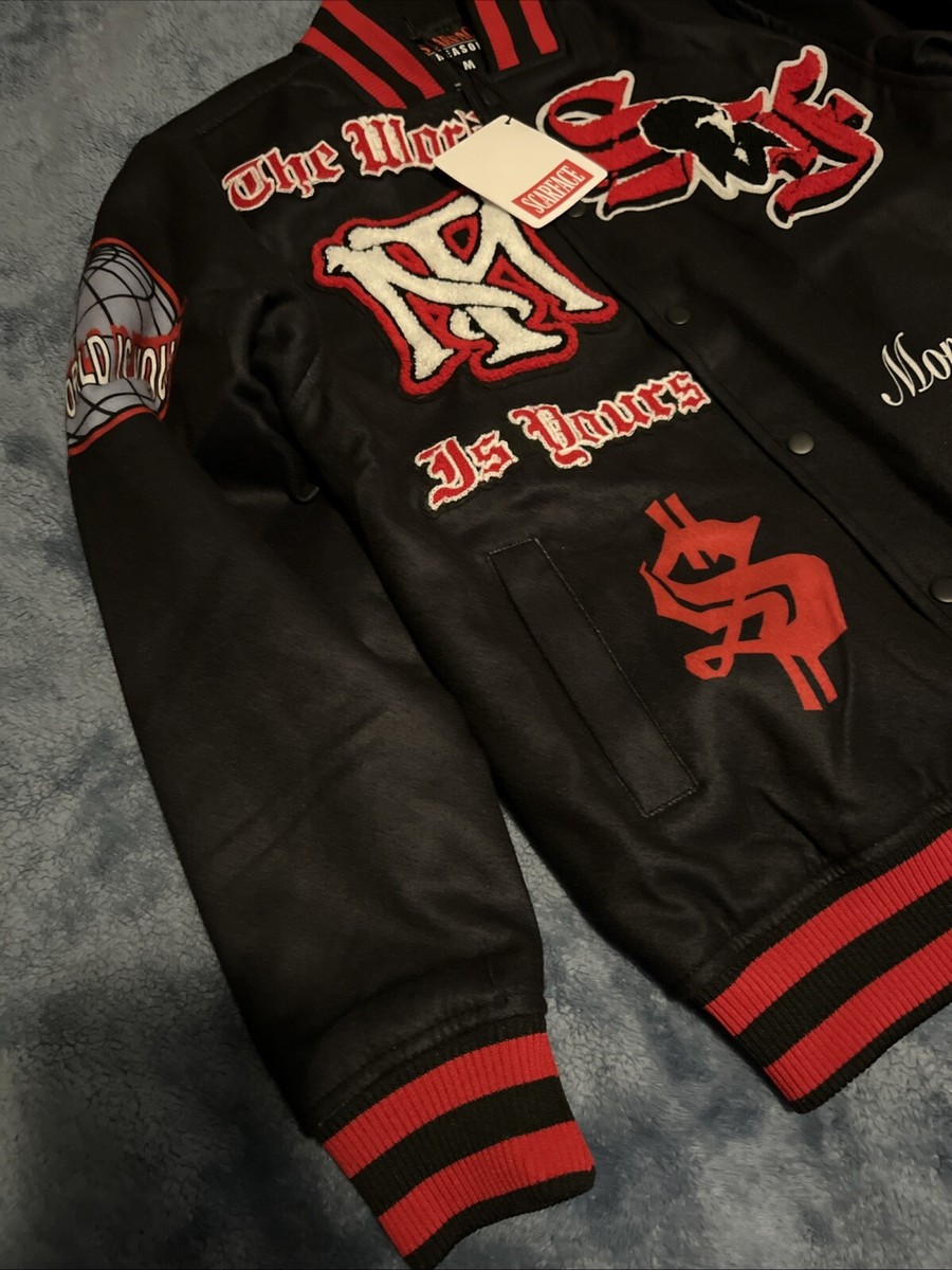 NWT Reason X Scarface Tony Montana Varsity Jacket Black Red