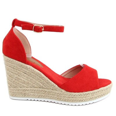 Espadrilles à talons compensés en toile rouge à rubans