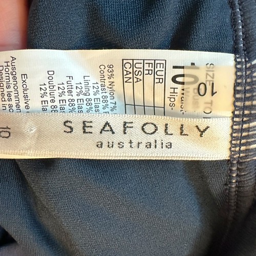 Traje de baño Seafolly Australia azul marino acanalado atado halter talla 10 - Imagen 5 de 5
