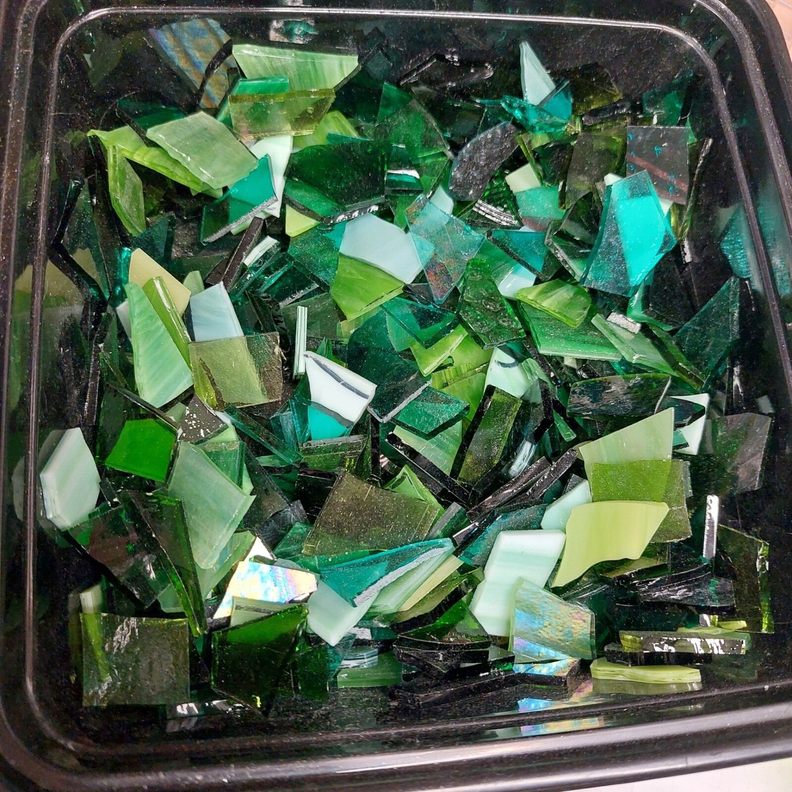 1lb mixed green stained glass scraps mosaics, GOG, crafts, art