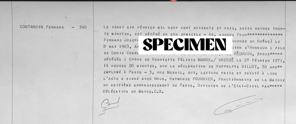 ACTE DE DECES DE FERNANDEL - Photo 2/2