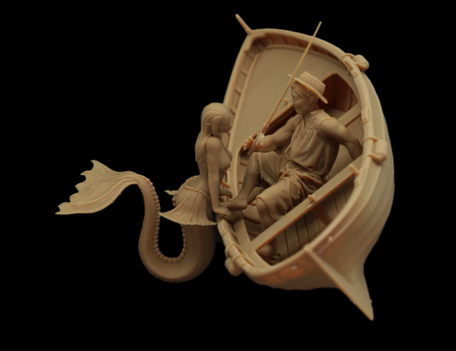 1/35 Resin Fisherman Mermaid w/boat Unpainted Unassembled bbqj