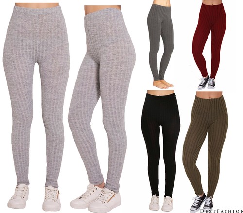 WOMEN'S LADIES CHUNKY CABLE KNITTED PATTERN THICK WOOL WARM LEGGINGS | eBay