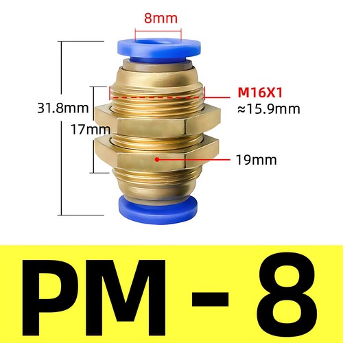 Bulkhead Connector Pneumatic Push-In Fitting for Air. Sizes 4, 6, 8, 10, 12mm - Picture 4 of 6