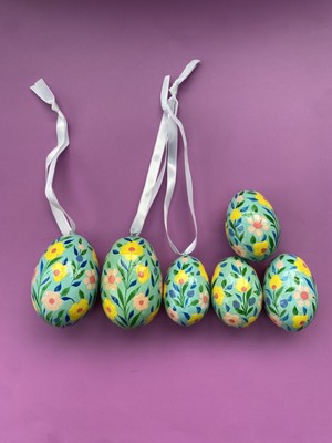 6 handbemalte Ostereier Kaschmir - 3 zum Überreichen - Größe 7 cm & 5 cm 