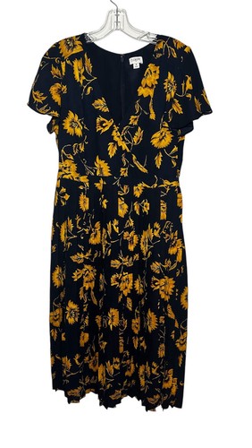 J Crew Dress Yellow Flowers On Navy Size 6 Midi Dress (D167) - Picture 6 of 11