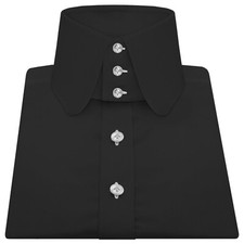 1930s High Penny Collar Men's Tuxedo Black Cotton with White Buttons Retro Shirt