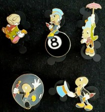 Lot (of 5) Disney Jiminy Cricket Pins (FROM Boxed Set)~EXCELLENT USED CONDITION!