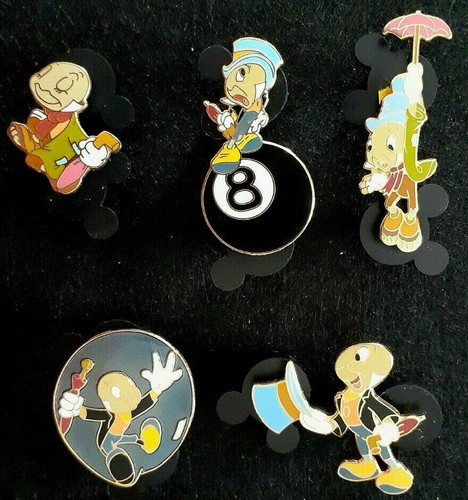 Lot (of 5) Disney Jiminy Cricket Pins (FROM Boxed Set)~EXCELLENT USED CONDITION!