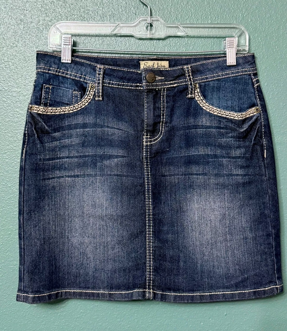 Earl Jean Western Five Pocket Y2K Mini Jean Skirt Sz 6 Embroidered Flap Pocket