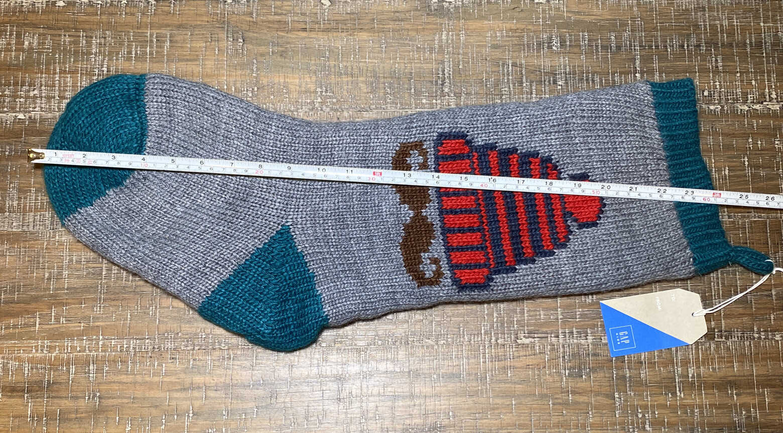 Gap Kids JUMBO Christmas Stocking Pottery Barn West Elm Knit Mustache 24”  RARE