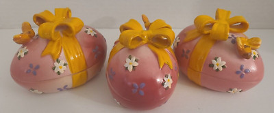Ceramic Easter Eggs w lids Painted & Glazed Set Of 3 Containers