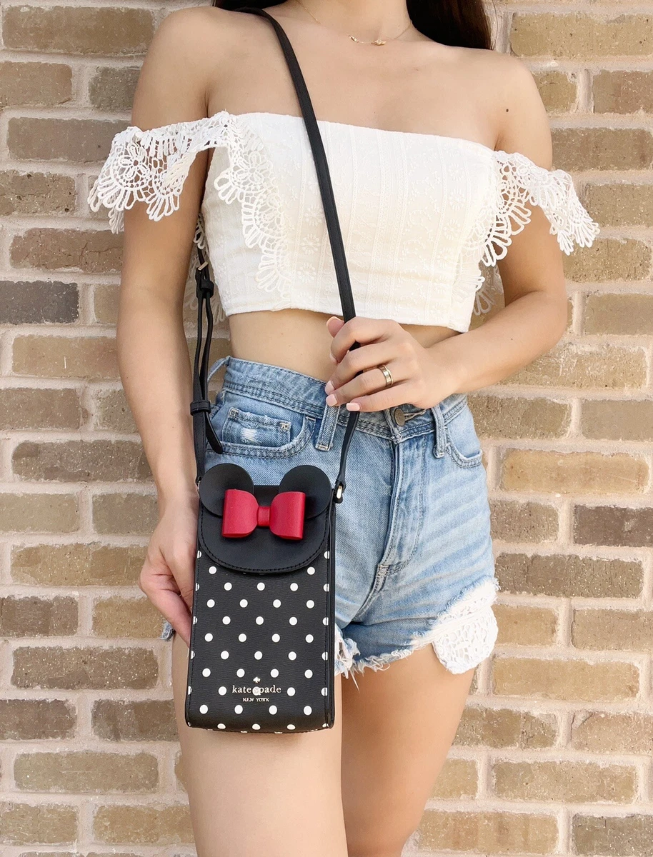 Kate Spade Disney X Minnie Mouse North South Flap Phone Crossbody Black Dots