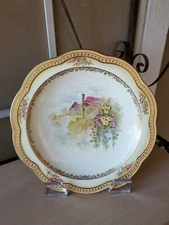 Antique Wedgwood Etruria X1989 Ivory Cottage Scene Compote or Footed Plate c1895