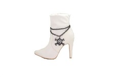 Women Black Metal Chain Boot Bracelet Shoe Skeleton Skull Charm Comfortable Band