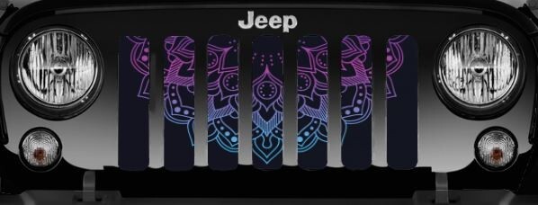 Colorful Lotus Mandala Flower Grille Insert Radiator Protectant For Jeep JL JT