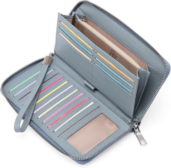 Damen GeldböRse Rfid Blockierung GroßE KapazitäT Leder ReißVerschluss Himmelblau-image