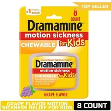 Dramamine Kids Chewable, Motion Sickness Relief, Grape Flavor, 8 Count