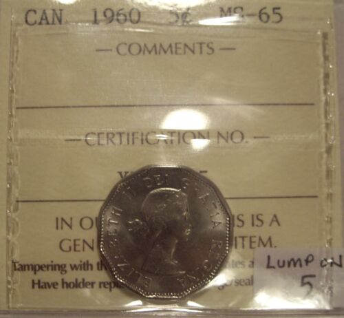 Canada Elizabeth II 1960 Lump On 5 Five Cents - ICCS MS-65 (XTK 255) - Picture 1 of 6