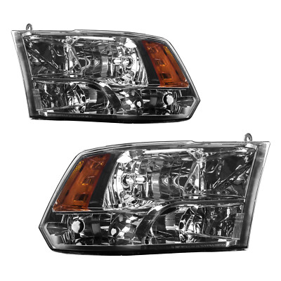 KAC Smoke Quad Headlight Set – 2009-2018 Dodge Ram 1500 2500 3500 – Halogen, Chrome Housing, DOT