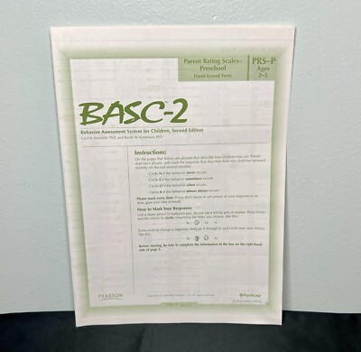 BASC-2 Parent Rating Scales Preschool PRS-P Ages 2-5 Hand Scored Single Form NEW