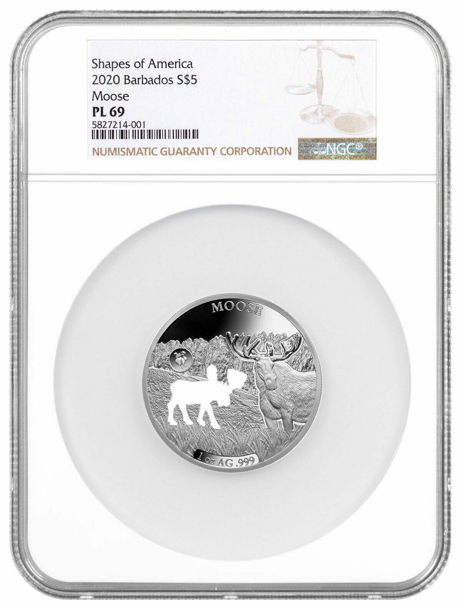 2020 Barbados Shapes America Cut-Out HR 1 oz PR .999 Silver Moose